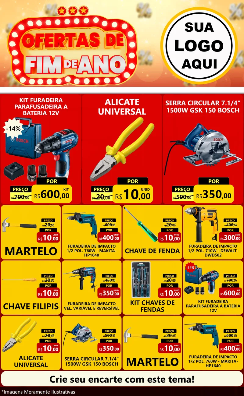 Modelo de Encarte para Encarte Grande com o tema Ofertas de Fim de Ano para Maquinas e Ferramentas