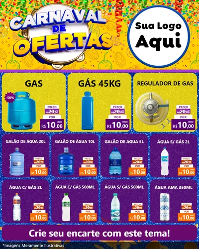 Modelo de Rede Social para Feed Instagram com o tema Carnaval de Ofertas para Água e gás