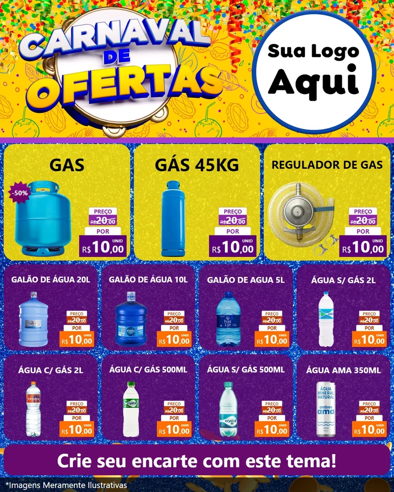 Modelo de Rede Social para Feed Instagram com o tema Carnaval de Ofertas para Água e gás
