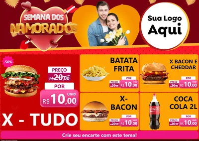 Modelo de Encarte para Encarte A4 Horizontal com o tema Semana dos Namorados para Hamburgueria