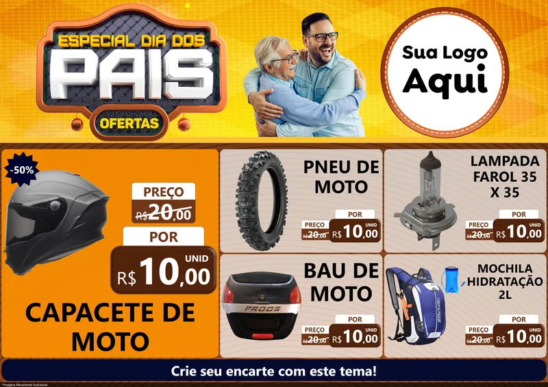 Modelo de Encarte para Encarte A4 Horizontal com o tema Especial Dia dos Pais para Moto peças