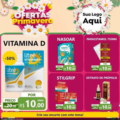 Modelo de Rede Social para Feed Facebook com o tema Ofertas de Primavera para Farmácia