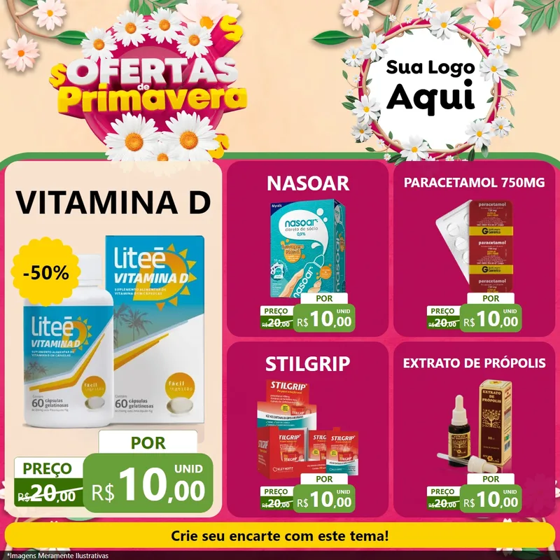 Modelo de Rede Social para Feed Facebook com o tema Ofertas de Primavera para Farmácia