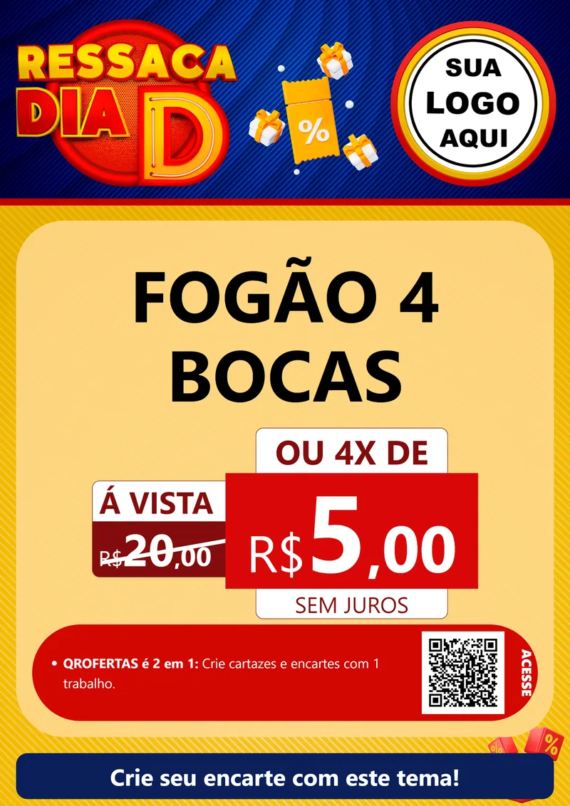 Modelo de Cartaz para Cartaz A4 Vertical com o tema Ressaca Dia D para Móveis e Eletro