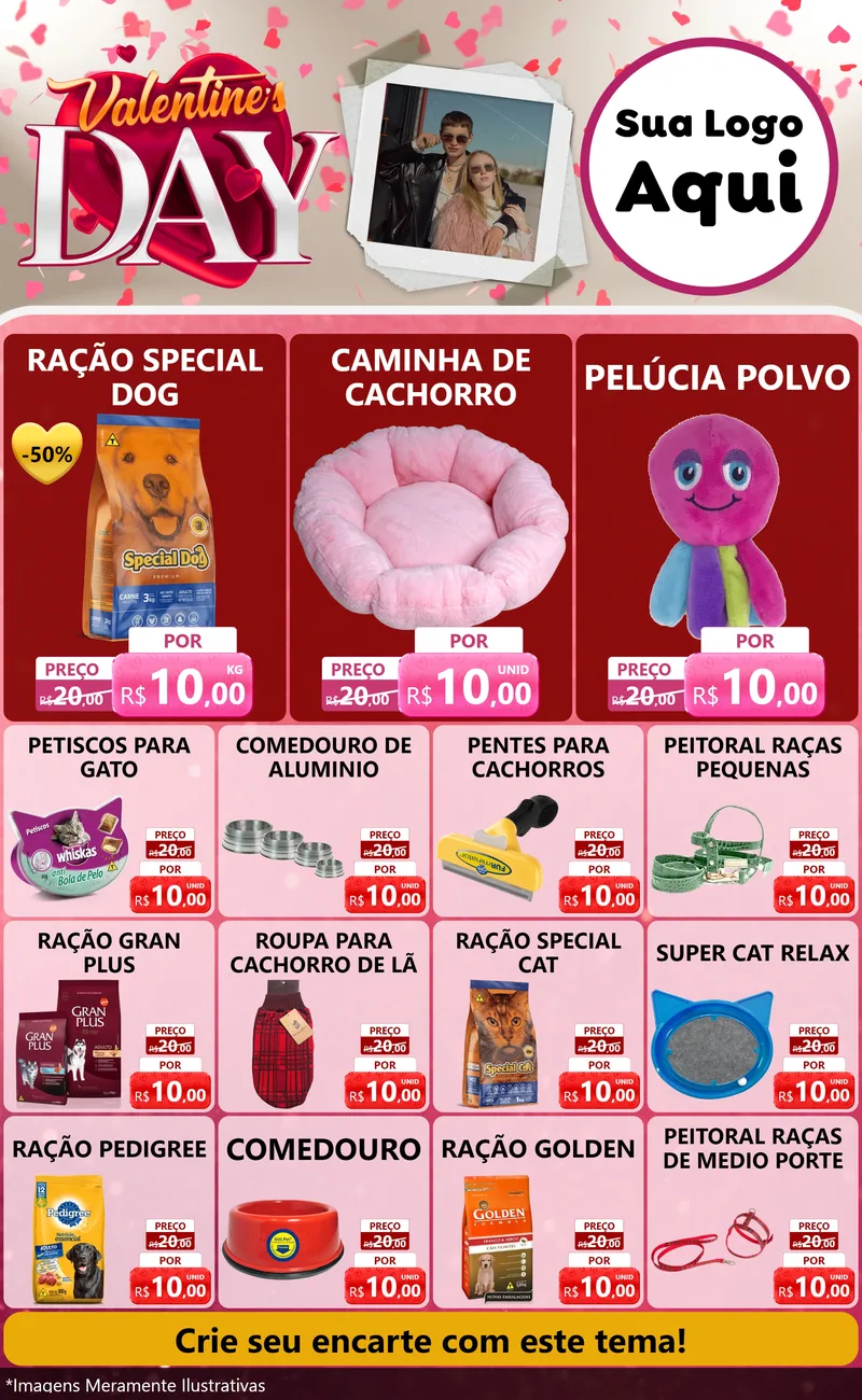 Modelo de Encarte para Encarte Grande com o tema Valentine's Day para Pet Shop