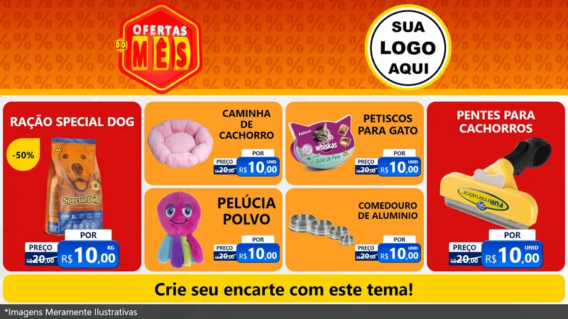 Modelo de TV para TV Horizontal com o tema Ofertas do Mês para Pet Shop