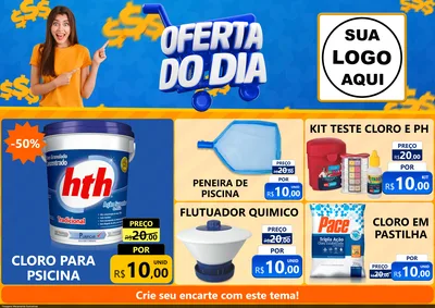 Modelo de Encarte para Encarte A4 Horizontal com o tema Oferta do Dia para Produtos para Piscina