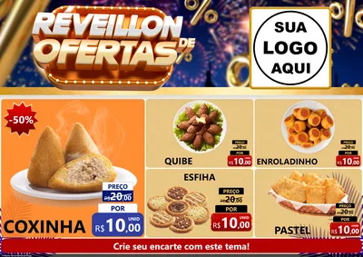 Modelo de Encarte para Encarte A4 Horizontal com o tema Réveillon de Ofertas para Salgadaria