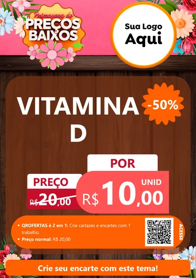 Modelo de Cartaz para Cartaz A4 Vertical com o tema Primavera de Preços Baixos para Farmácia