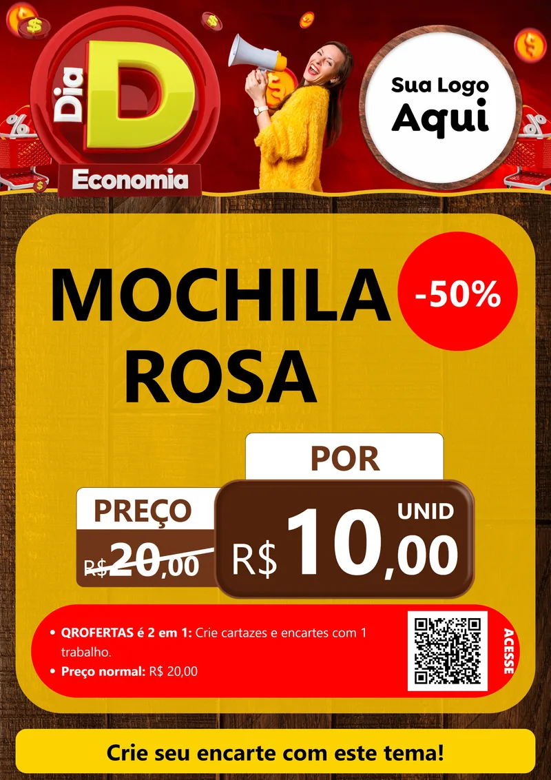 Modelo de Cartaz para Cartaz A4 Vertical com o tema Dia D Economia para Papelaria
