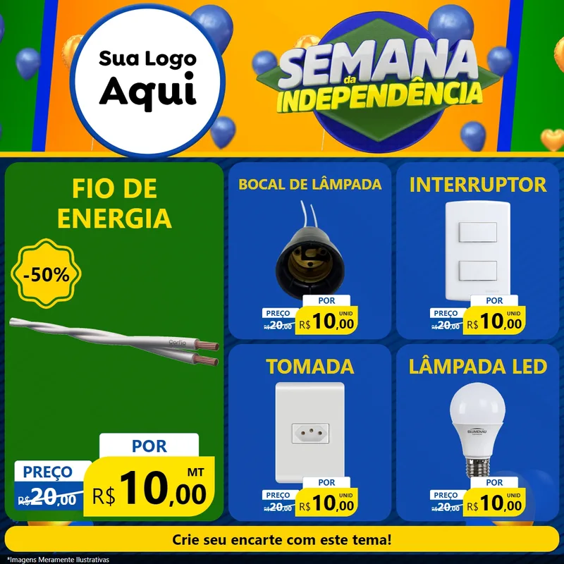 Modelo de Rede Social para Feed Facebook com o tema Semana da Independência para Materiais Elétricos