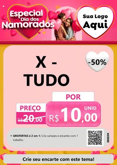 Modelo de Cartaz para Cartaz A4 Vertical com o tema Especial Dia dos Namorados para Hamburgueria
