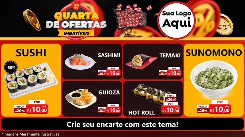 Modelo de TV para TV Horizontal com o tema Quarta de Ofertas Imbatíveis para Comida japonesa