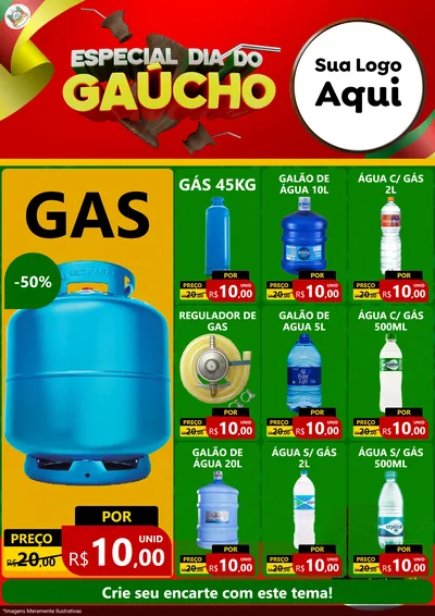 Modelo de Encarte para Encarte A4 Vertical com o tema Especial Dia do Gaúcho para Água e gás