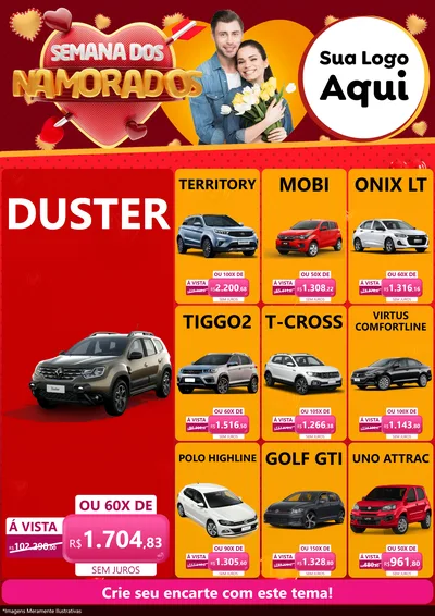 Modelo de Encarte para Encarte A4 Vertical com o tema Semana dos Namorados para Concessionaria de Carros