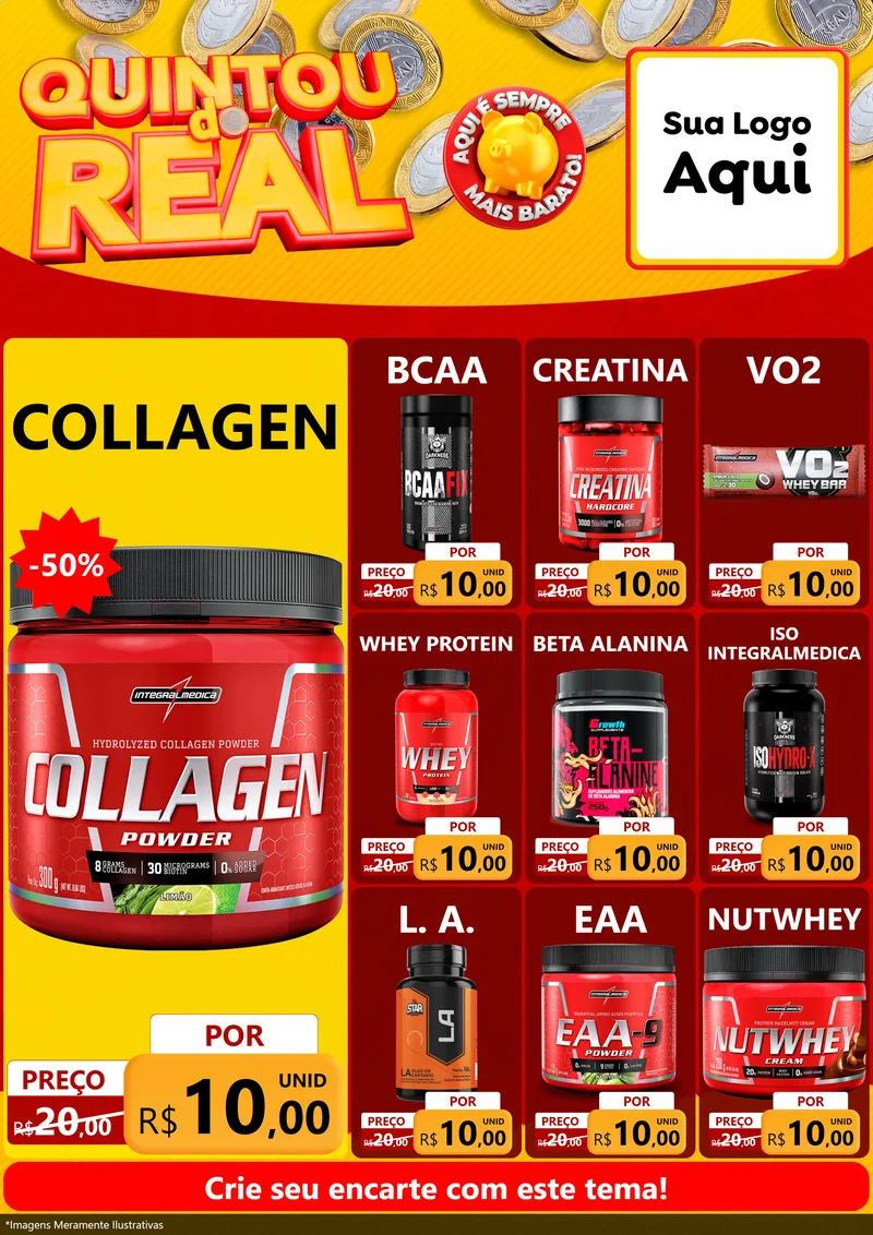 Modelo de Encarte para Encarte A4 Vertical com o tema Quintou do Real para Suplementos alimentares