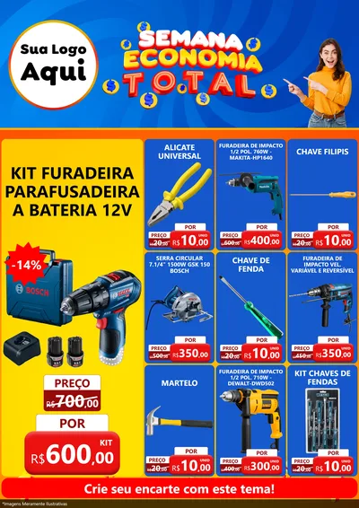 Modelo de Encarte para Encarte A4 Vertical com o tema Semana Economia Total para Maquinas e Ferramentas