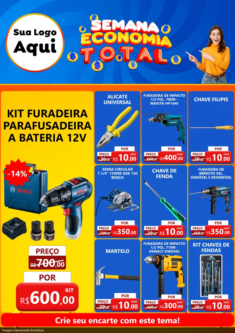 Modelo de Encarte para Encarte A4 Vertical com o tema Semana Economia Total para Maquinas e Ferramentas