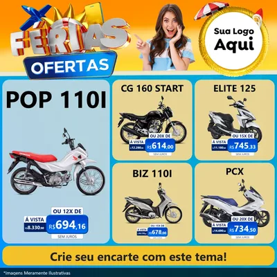 Modelo de Rede Social para Feed Facebook com o tema Ofertas - Férias para Concessionaria de Motos