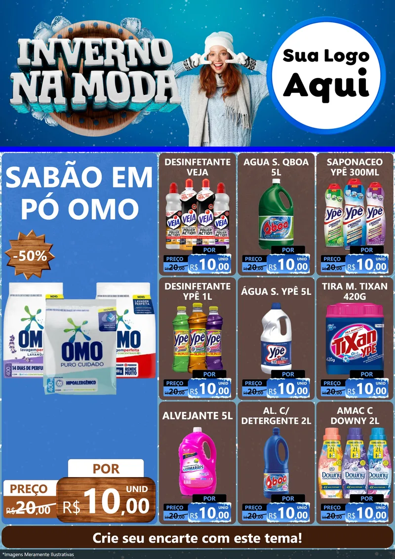 Modelo de Encarte para Encarte A4 Vertical com o tema Inverno na Moda para Produtos de Limpeza
