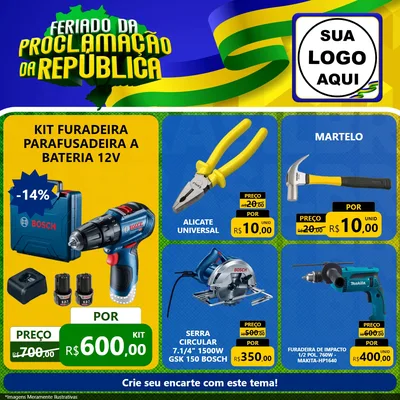 Modelo de Rede Social para Feed Facebook com o tema Feriado da Proclamação da República para Maquinas e Ferramentas