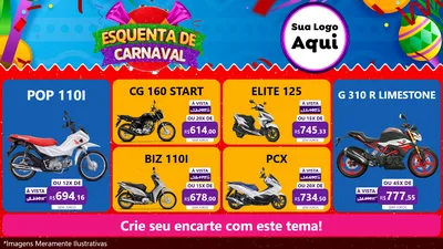 Modelo de TV para TV Horizontal com o tema Esquenta de Carnaval para Concessionaria de Motos