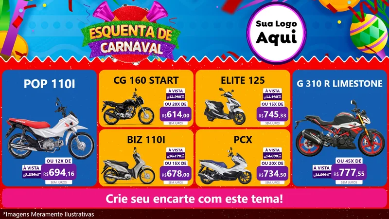 Modelo de TV para TV Horizontal com o tema Esquenta de Carnaval para Concessionaria de Motos