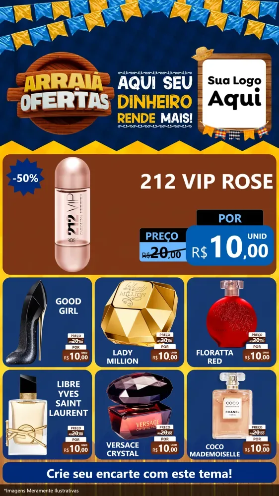 Modelo de Rede Social para Stories com o tema Arraiá de Ofertas - Junina para Perfumes