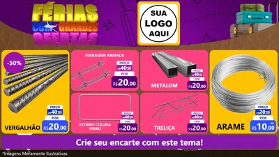 Modelo de TV para TV Horizontal com o tema Férias com Grandes Ofertas para Ferragens