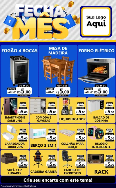 Modelo de Encarte para Encarte Grande com o tema Fecha Mês para Móveis e Eletro