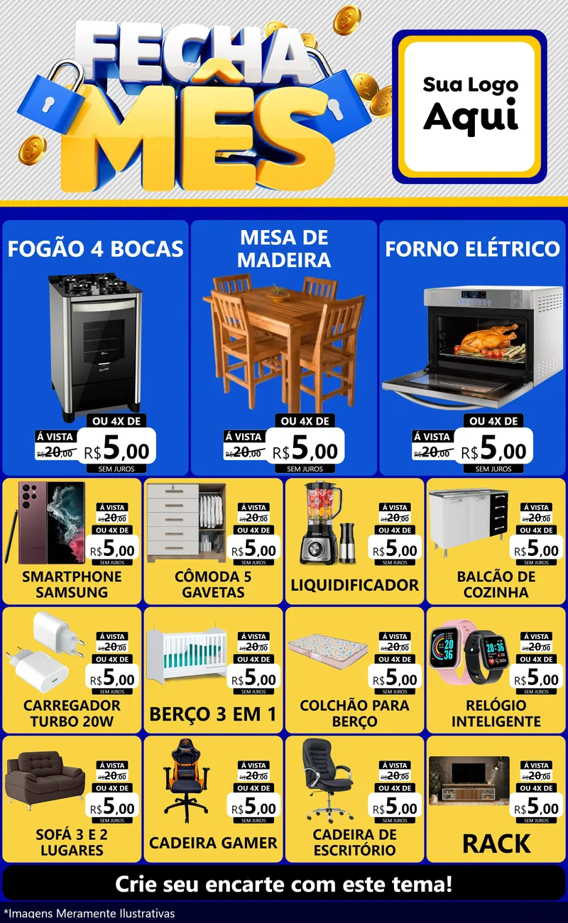 Modelo de Encarte para Encarte Grande com o tema Fecha Mês para Móveis e Eletro