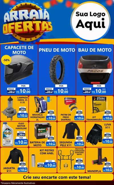 Modelo de Encarte para Encarte Grande com o tema Arraiá de Ofertas - Junina para Moto peças