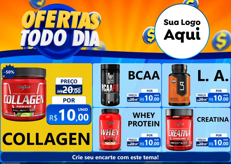 Modelo de Encarte para Encarte A4 Horizontal com o tema Ofertas Todo Dia para Suplementos alimentares