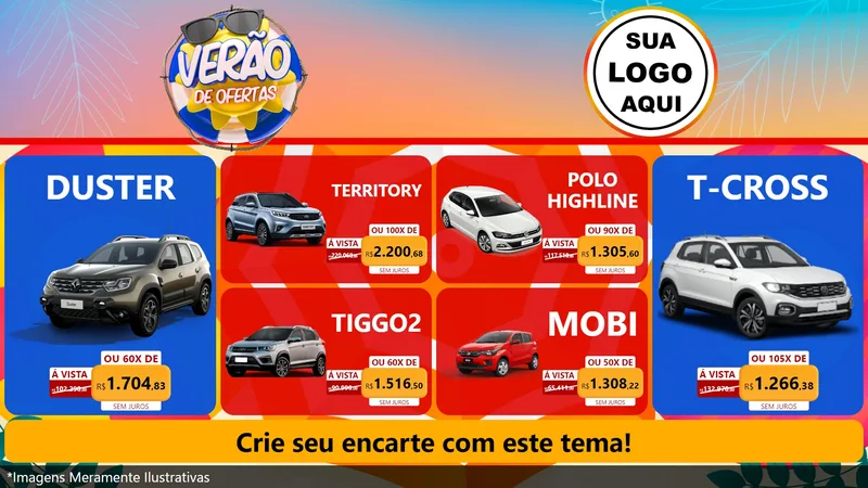 Modelo de TV para TV Horizontal com o tema Verão de Ofertas para Concessionaria de Carros