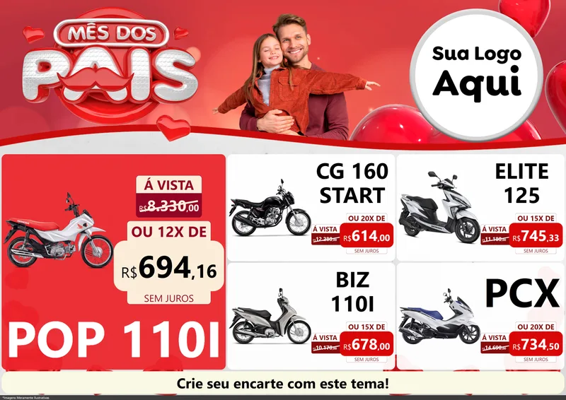 Modelo de Encarte para Encarte A4 Horizontal com o tema Mês dos Pais para Concessionaria de Motos