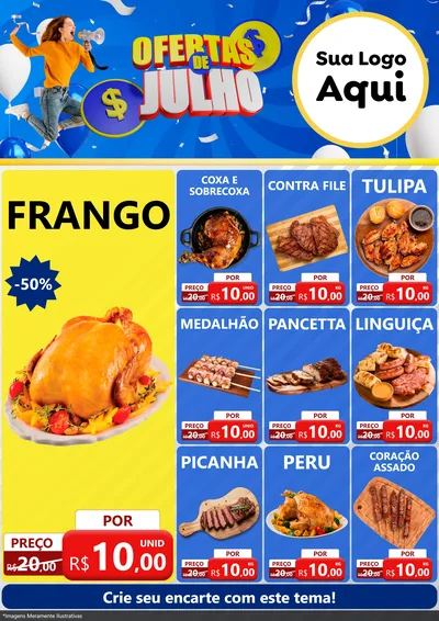 Modelo de Encarte para Encarte A4 Vertical com o tema Ofertas de Julho para Assados