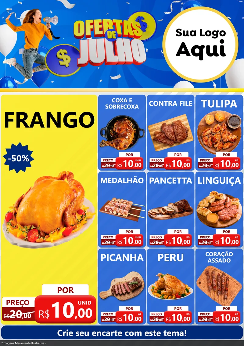 Modelo de Encarte para Encarte A4 Vertical com o tema Ofertas de Julho para Assados