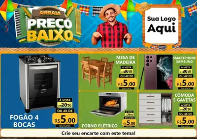 Modelo de Encarte para Encarte A4 Horizontal com o tema Arraiá de Preço Baixo - Junina para Móveis e Eletro