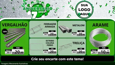 Modelo de TV para TV Horizontal com o tema Promoção de Aniversário - 7 Anos para Ferragens