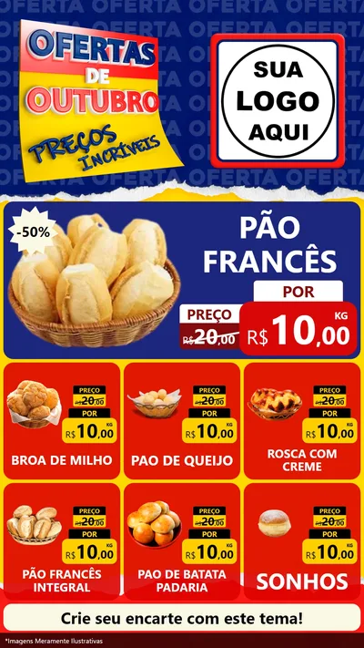 Modelo de Rede Social para Stories com o tema Ofertas de Outubro - Preços Incríveis para Padaria