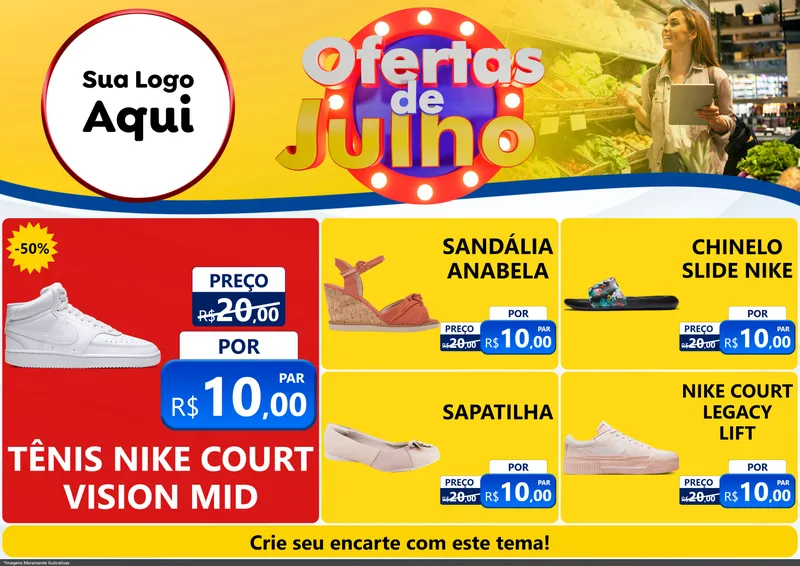 Modelo de Encarte para Encarte A4 Horizontal com o tema Ofertas de Julho para Calçados