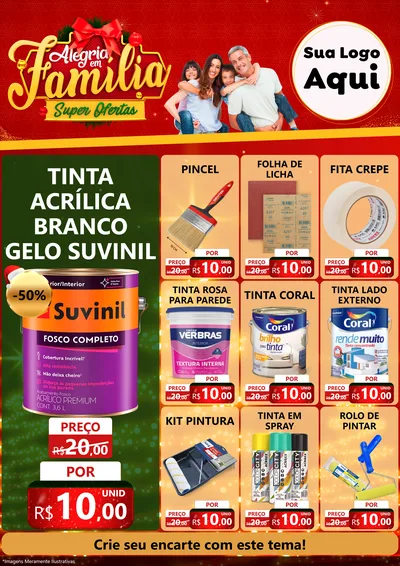 Modelo de Encarte para Encarte A4 Vertical com o tema Alegria em Família Super Ofertas - Natal para Tintas e Ferramentas