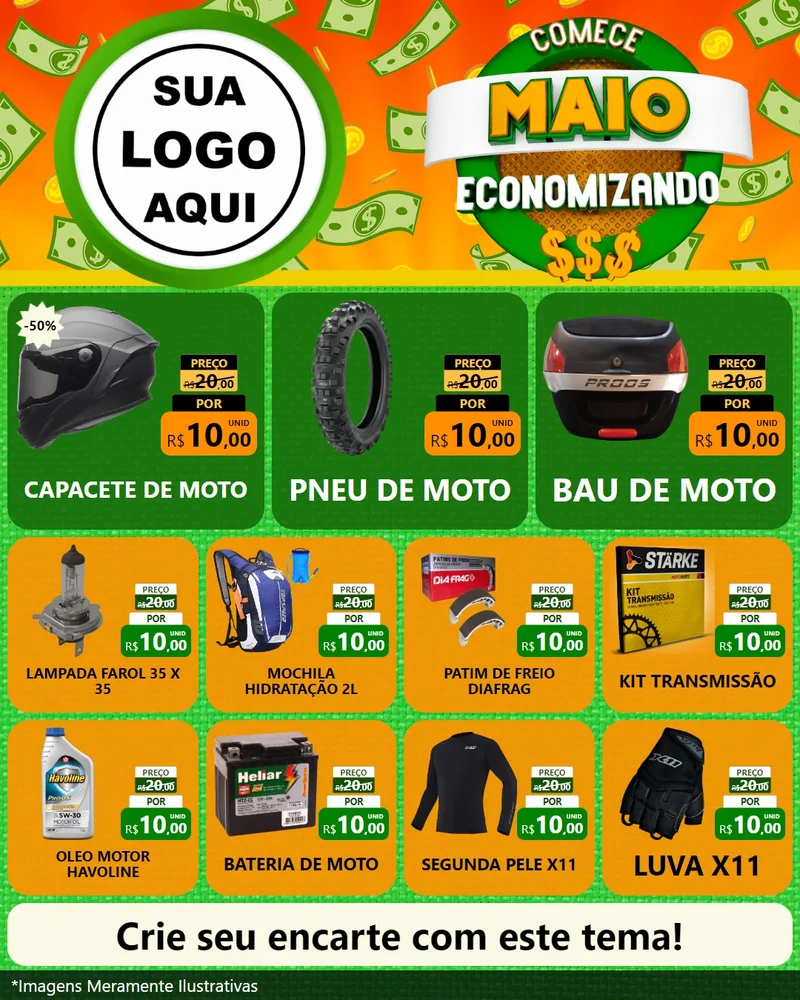 Modelo de Rede Social para Feed Instagram com o tema Comece Maio Economizando para Moto peças