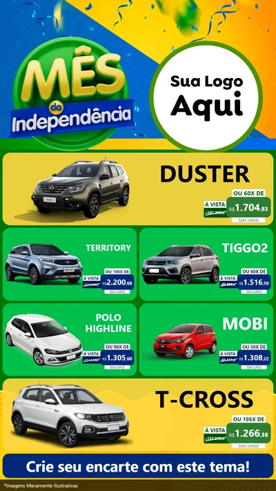 Modelo de TV para TV Vertical com o tema Mês da Independência para Concessionaria de Carros