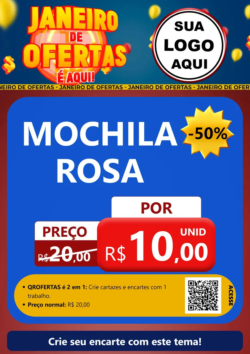 Modelo de Cartaz para Cartaz A4 Vertical com o tema Janeiro de Ofertas É Aqui! para Papelaria