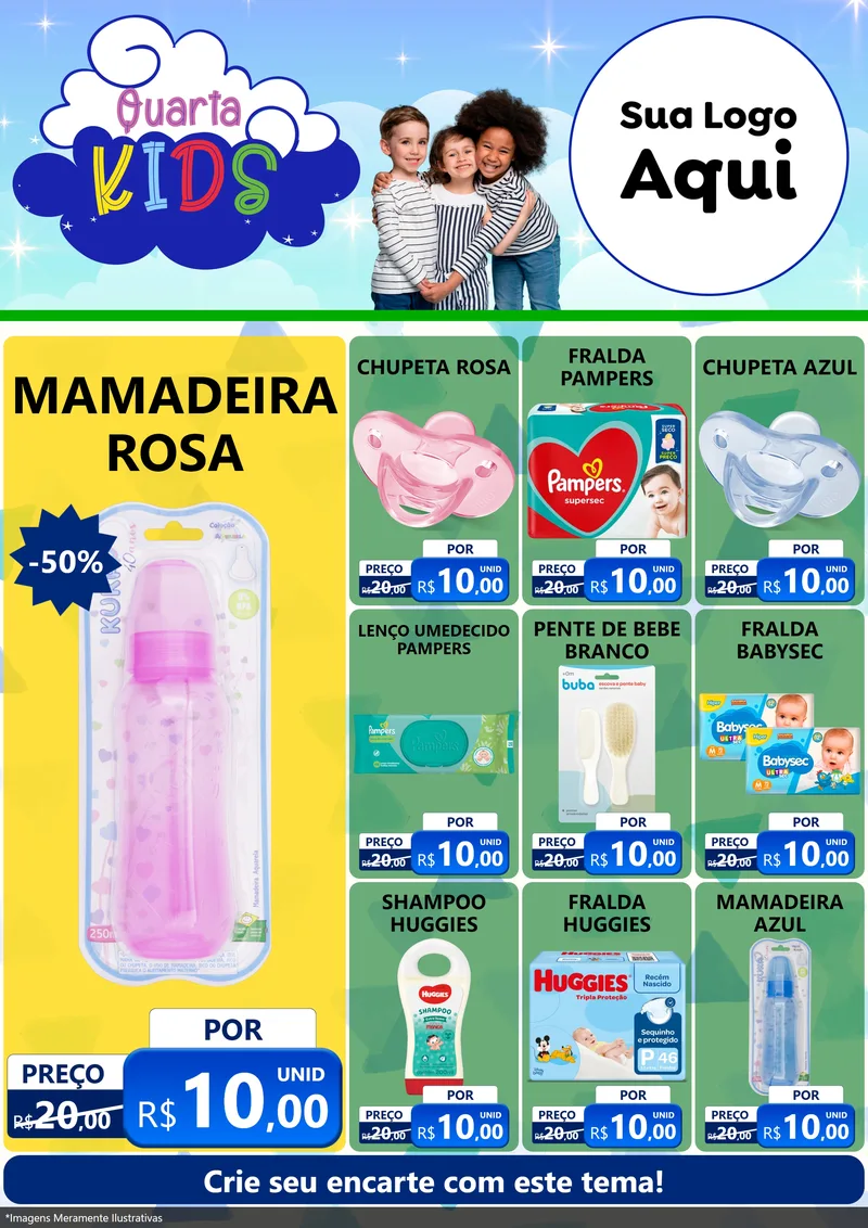 Modelo de Encarte para Encarte A4 Vertical com o tema Quarta Kids para Bebês