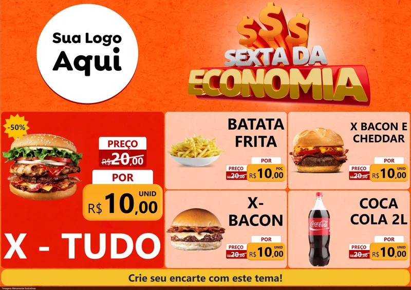 Modelo de Encarte para Encarte A4 Horizontal com o tema Sexta da Economia para Hamburgueria