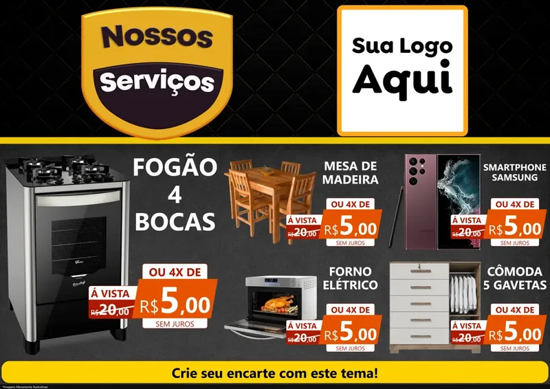 Modelo de Encarte para Encarte A4 Horizontal com o tema Nossos Serviços para Móveis e Eletro