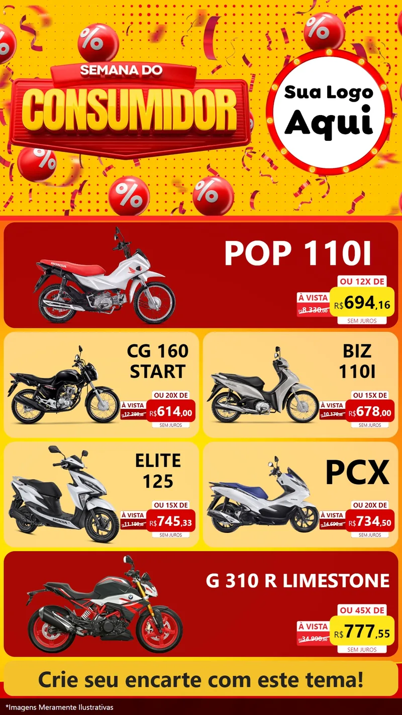 Modelo de TV para TV Vertical com o tema Semana do Consumidor para Concessionaria de Motos