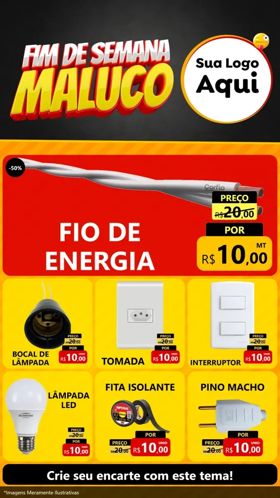 Modelo de Rede Social para Stories com o tema Final de Semana Maluco para Materiais Elétricos